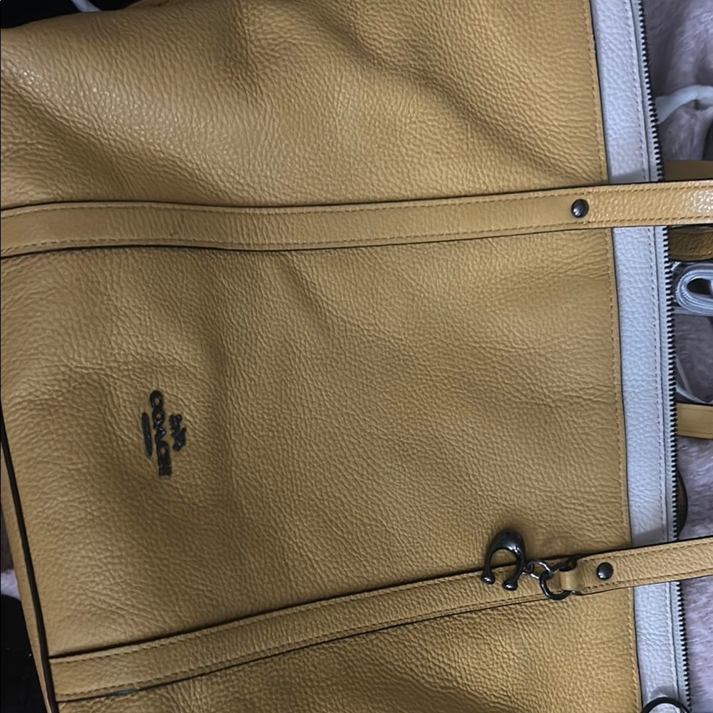 Coach Mustard Leather Tote with White Accents